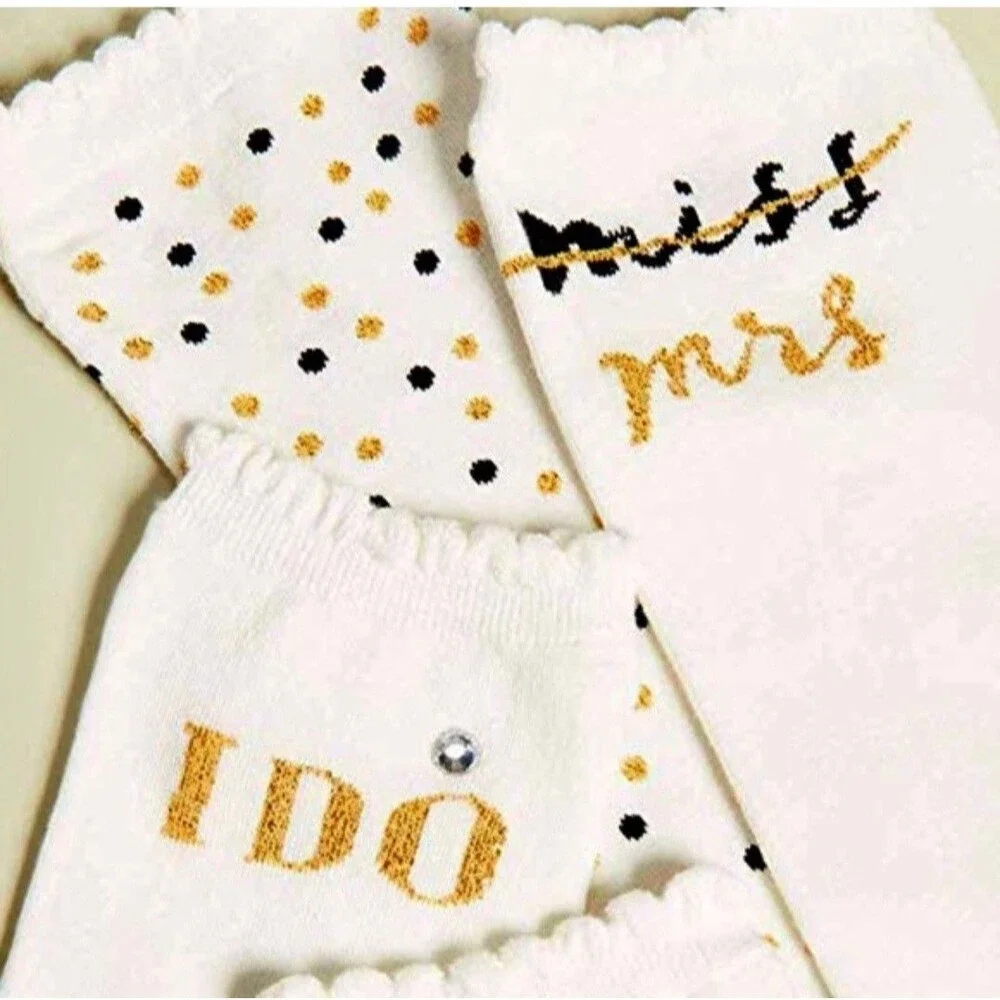 New In Box Kate Spade 3 Pack Bridal Gift Set Socks for the Bride Wedding I DO